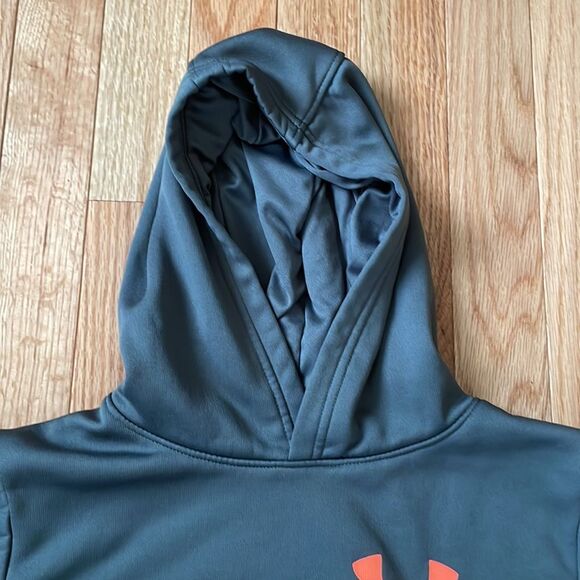 Under Armour Sweater Girls Medium Gray Orange Spell Out Logo Sweatshirt Hoodie - Picture 6 of 12